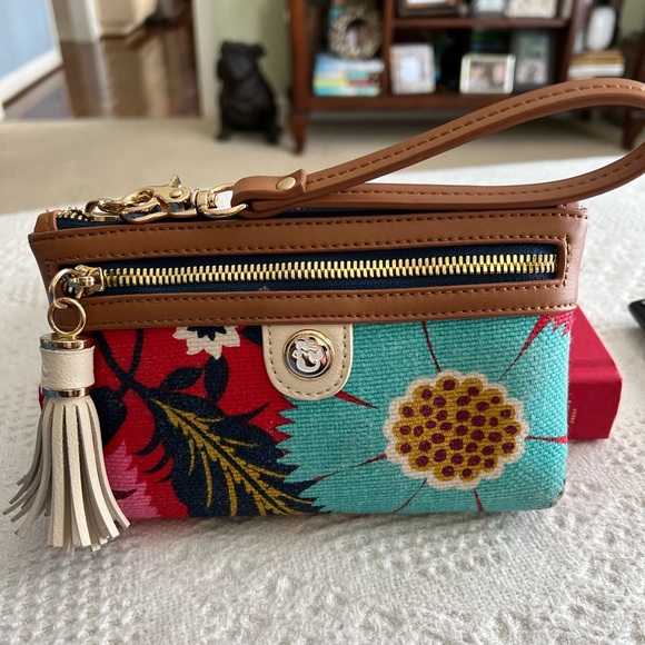 Spartina 449 Handbags - Spartina Wristlet bright fabric with leather trim